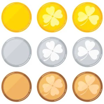 Round blank templates set with clover - gold, silver, bronze isolated on whit Stock Illustration