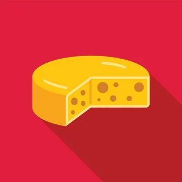 Round block of swiss cheese with a slice cut out flat icon Stock Illustration