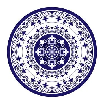 Round blue and white pattern, traditional Chinese porcelain. Ceramic plate 스톡 일러스트