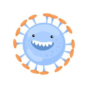 Round blue bacterium or virus with oscular legs around isolated on white Stock Illustration