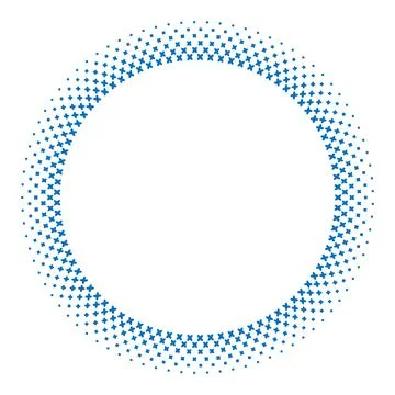 Round blue frame featuring geometric cross-stitch motifs inspired by tradit.. Illustrazione stock