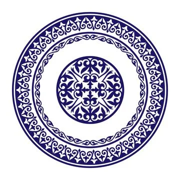 Round Blue frame with large pattern in center. Ornamental elements, motif Illustrazione stock