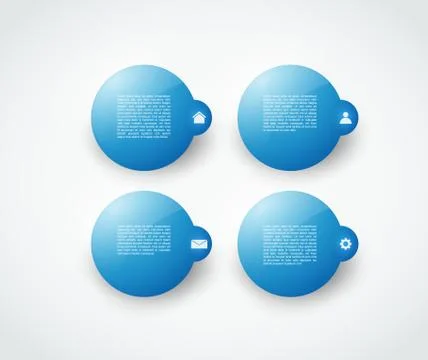 Round blue glossy design elements with icons Illustrazione stock
