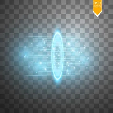 Round blue glow rays night scene with sparks on transparent background. Show Stock Illustration