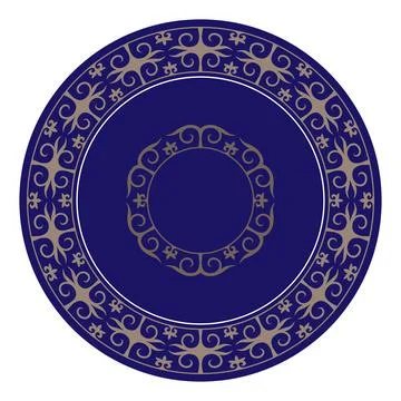 Round Blue Gold frame with large pattern in center. Ornamental elements, motifs  Illustrazione stock
