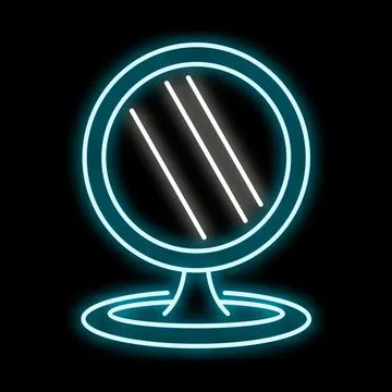 Round blue neon light makeup mirror glowing Stockillustratie