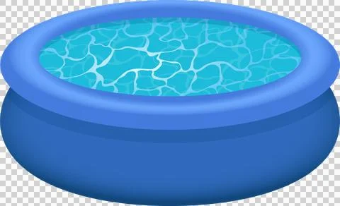 A round, blue, plastic pool filled with clear water showing patterns of lig.. Illustration