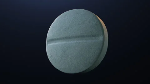 Round Blue Scored Tablet on Dark Background 3D Animation Stock Footage 344308571