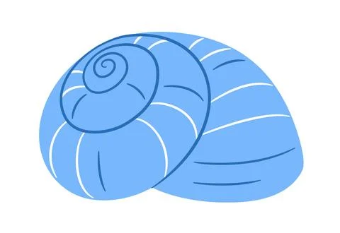 Round blue snail shell with spiral lines. Hand drawn flat style isolated icon Stock Illustration