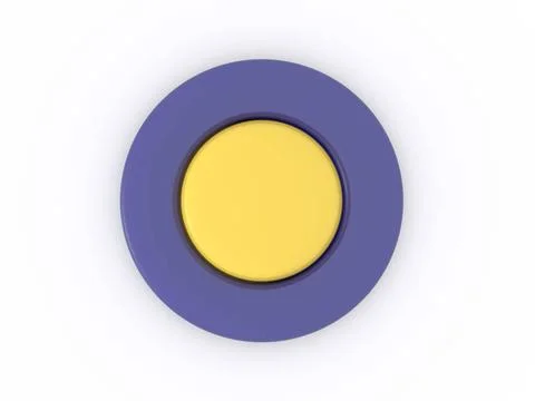 Round blue yellow button isolated on white background. 3D icon round blue ... Stock Photos