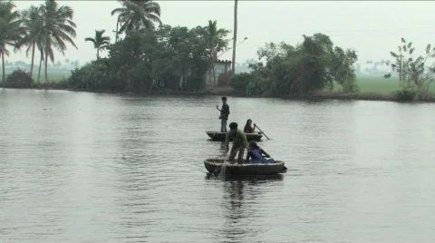 Round boats fishing Stock Footage