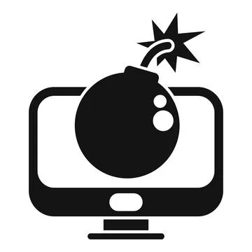 Round bomb exploding on computer screen showing cyber attack Illustrazione stock