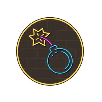 Round Bomb Exploding Neon Sign Stock Illustration