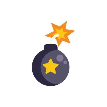 Round bomb exploding with star and short fuse burning Stock Illustration
