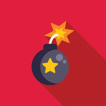 Round bomb exploding with star symbol on red background Stock Illustration