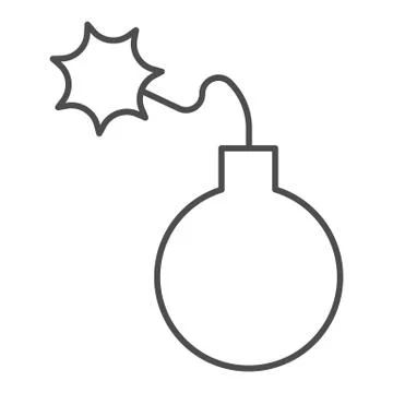 Round bomb thin line icon. Dynamite with lite lighted fuse symbol, outline style Illustrazione stock