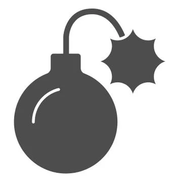 Round bomb with wick solid icon. Dynamite with lite fuse, lighted grenade symbol 库存插图