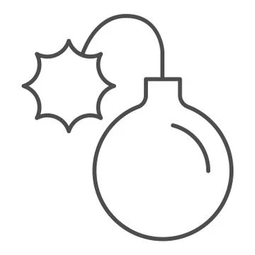 Round bomb with wick thin line icon. Dynamite with lite fuse, lighted grenade Stock Illustration
