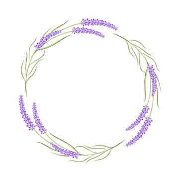 Round border frame with lavender flowers isolated on white for greeting card  Stock Illustration