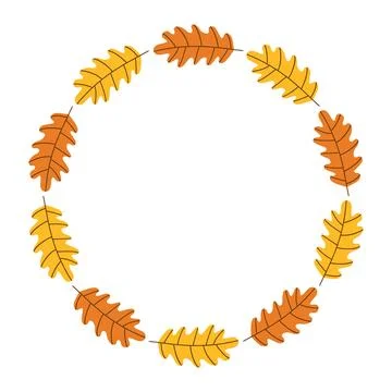 Round border frame with Oak autumn Leaves in hand drawn style. Yellow and o.. Stock Illustration