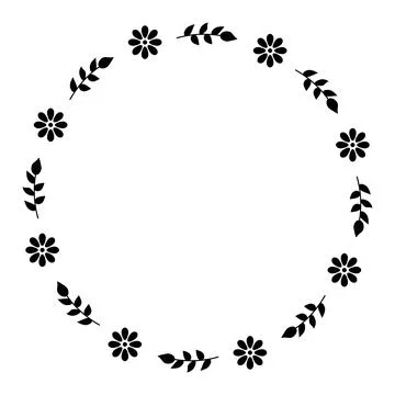 Round botanical frame in black, vector isolated illustration Stock Illustration