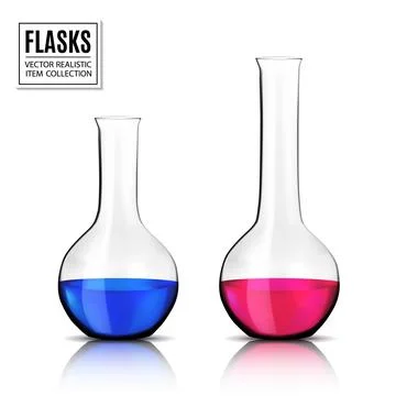 Round bottom chemical flasks - laboratory glassware, isolated on white Stock Illustration