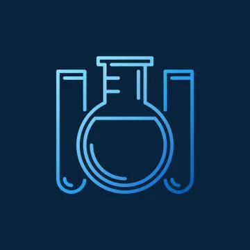 Round-bottom flask and test tubes outline vector blue icon Illustrazione stock