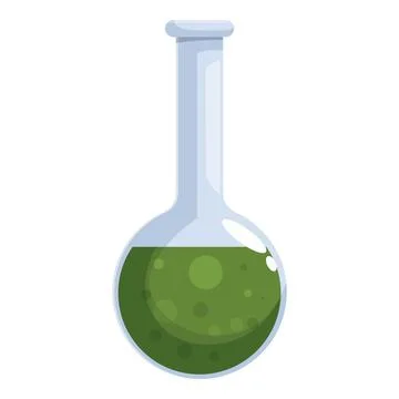 Round bottom flask with bubbling green liquid inside, ideal for representing  Illustrazione stock