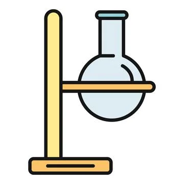Round bottom flask with clamp on retort stand Stock Illustration