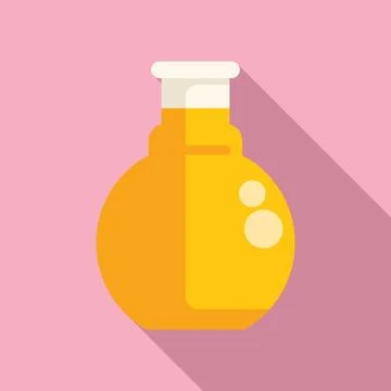 Round bottom flask containing a bubbling yellow liquid for a science experiment Illustrazione stock
