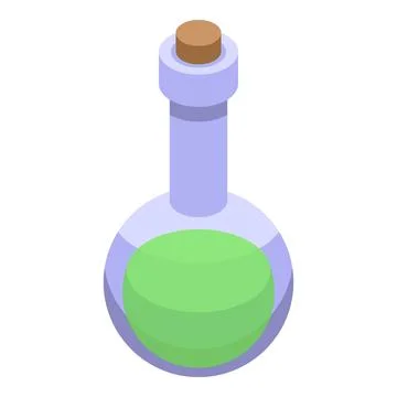 Round bottom flask containing green chemical liquid Stock Illustration