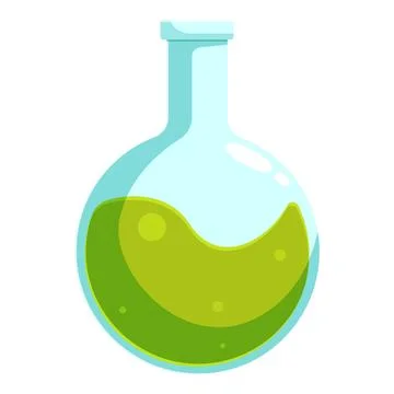 Round bottom flask containing green chemical substance Stock Illustration