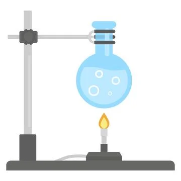Round-Bottom Flask Heated Over Laboratory Burner on Stand Ilustração Stock