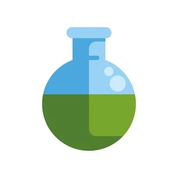 Round bottom flask holding green liquid in laboratory Stock Illustration