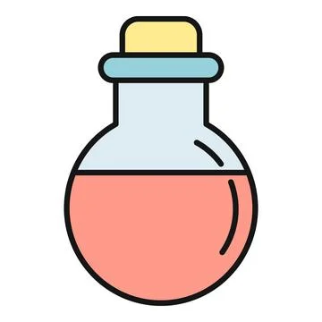 Round bottom flask holding pink liquid icon Stock Illustration