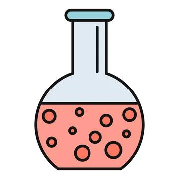 Round bottom flask holding pink liquid and bubbles Illustrazione stock