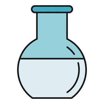 Round bottom flask with liquid chemistry experiment icon Stock Illustration