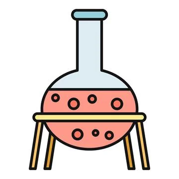Round bottom flask with red liquid boiling on stand Stock Illustration