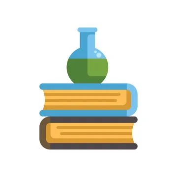 Round bottom flask standing on stack of books for chemistry researching Stock Illustration