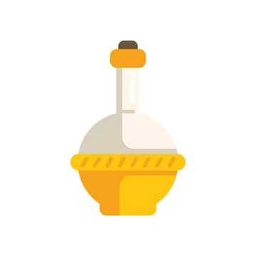 Round bottom flask standing in yellow support stand for chemical experiments Stock Illustration