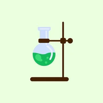 Round Bottom Lab Flask on Metal Stand Illustration. Minimalist Science Glassware Stock Illustration