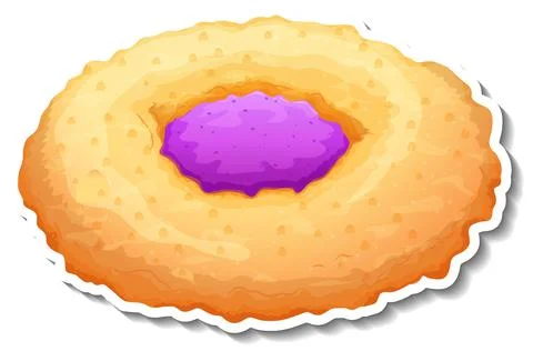 Round bread with blueberry jam sticker on white background イラスト素材