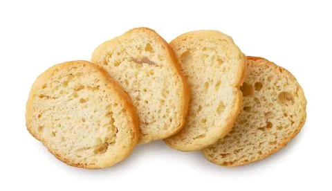 Round bread croutons on a white. Top view Stock Photos
