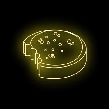 Round bread loaf with a bite taken out, glowing neon icon Illustrazione stock