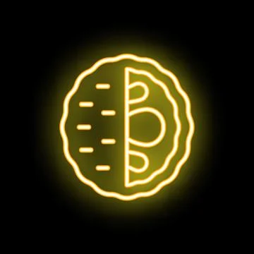 Round bread loaf cut in half glowing neon icon on a black background Stock Illustration
