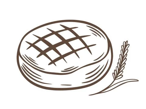 Round bread loaf in doodle sketch style 库存插图