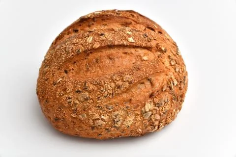 Round bread with seeds isolated on white background Stock Photos