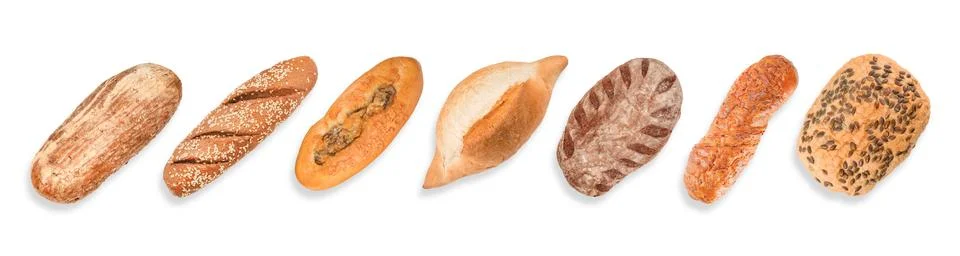 Round bread set in the row isolated with clipping path Foto stock