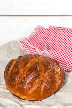 Round bread on the table Stock Photos