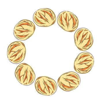 Round Bread wreath in flat style. Design for bakery menu isolated on a white 库存插图